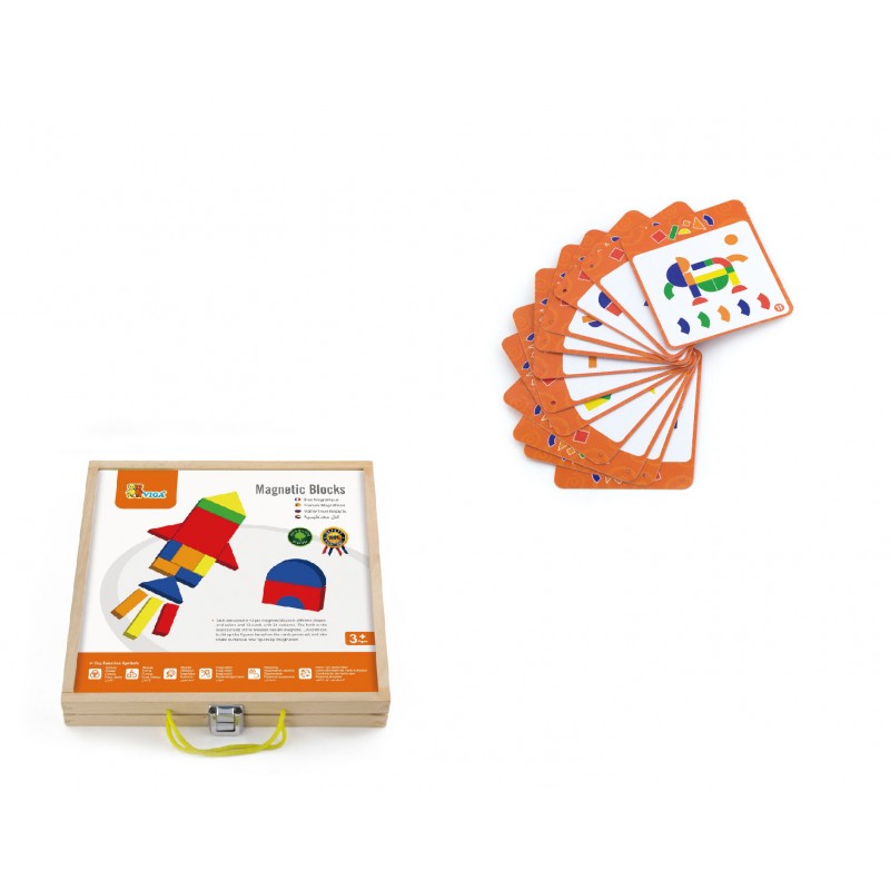 Jucarii Magnetice - Set magnetic - forme geometrice din lemn cu cutie