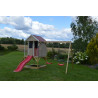 Casuta de gradina Summer Adventure House cu platforma cu loc pentru nisip, tobogan si leagan dublu (M29R), Wendi Toys