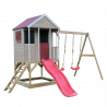 Casuta de gradina Summer Adventure House cu platforma cu loc pentru nisip, tobogan si leagan dublu (M29R), Wendi Toys
