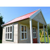 Casuta de gradina Nordic Adventure House cu platforma cu loc pentru nisip, tobogan si leagan dublu (M30R), Wendi Toys