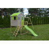 Casuta de gradina Lime Lodge cu platforma, tobogan si leagan dublu (M28L), Wendi Toys