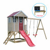 Casuta de gradina Nordic Adventure House cu platforma cu loc pentru nisip, tobogan si leagan dublu (M30R), Wendi Toys