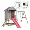 Casuta de gradina Nordic Adventure House cu platforma cu loc pentru nisip, tobogan si leagan dublu (M30R), Wendi Toys