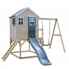 Casuta de gradina Grey Lodge cu platforma, tobogan si leagan (M24G), Wendi Toys