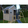 Casuta de gradina Grey Lodge cu platforma, tobogan si leagan dublu (M28G), Wendi Toys