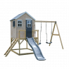 Casuta de gradina Grey Lodge cu platforma, tobogan si leagan dublu (M28G), Wendi Toys