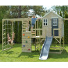 Casuta de gradina Grey Lodge cu tobogan, leagan, modul sport si bucatarie, Wendi Toys