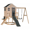 Casuta de gradina Grey Lodge cu tobogan, leagan si bucatarie, Wendi Toys