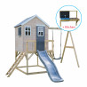 Casuta de gradina Grey Lodge cu tobogan, leagan si bucatarie, Wendi Toys
