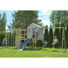 Casuta de gradina Grey Lodge cu tobogan, leagan dublu, modul sport si bucatarie (M28G_GK), Wendi Toys
