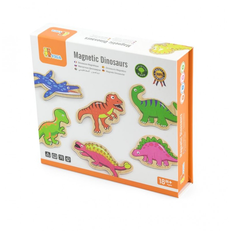Jucarii Magnetice - Set dinozauri magnetici din lemn 20 buc, Viga
