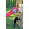 Turn de joaca cu 2 platforme, panou de catarare, tobogan, leagan, masuta de picnic cu bancute si lada de nisip