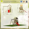 Turn de joaca cu 2 platforme, panou de catarare, tobogan, leagan, masuta de picnic cu bancute si lada de nisip