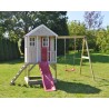 Casuta de gradina Nordic Adventure House cu platforma cu loc pentru nisip, tobogan si leagan (M10)