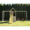 Turn de joaca cu 2 platforme, panou de catarare, tobogan, leagan dublu si modul de gimnastica (M41), Wendi Toys