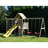 Turn de joaca cu 2 platforme, panou de catarare, tobogan, leagan dublu si modul de gimnastica (M41), Wendi Toys