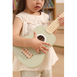 Ukulele verde din lemn pentru copii, jucarie muzicala Montessori