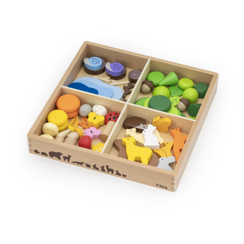 Blocuri din lemn colorate Povestile Naturii (58 piese), Viga