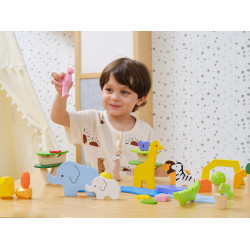 Blocuri din lemn colorate Povesti Tropicale (55 piese), Viga