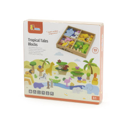 Blocuri din lemn colorate Povesti Tropicale (55 piese), Viga