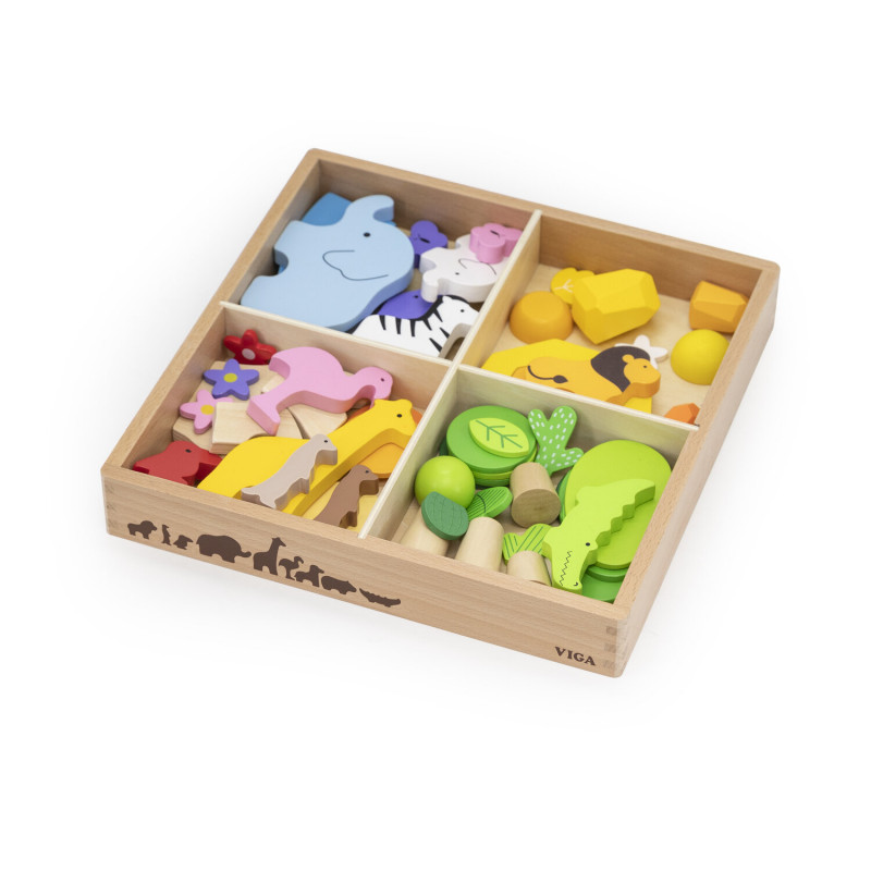 Blocuri din lemn colorate Povesti Tropicale (55 piese), Viga