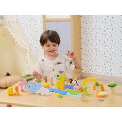 Blocuri din lemn colorate Povesti Tropicale (55 piese), Viga