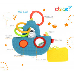 Mini Tug Boat, Barcuta senzoriala pentru bebelusi, cu oglinda si inel de dentitie, Dolce