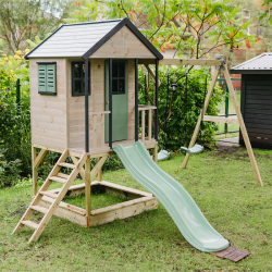 Casuta de gradina Pastel Green Adventure Cottage cu platforma, tobogan si leagan dublu (M60PGN), Wendi Toys