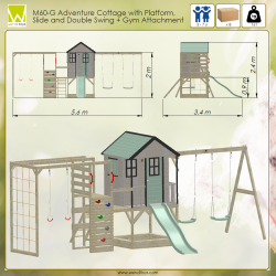 Casuta de gradina Pastel Green Adventure Cottage cu platforma, tobogan, leagan dublu si modul sport (M60PGN_G), Wendi Toys
