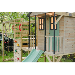 Casuta de gradina Pastel Green Adventure Cottage cu platforma, tobogan, leagan dublu si modul sport (M60PGN_G), Wendi Toys