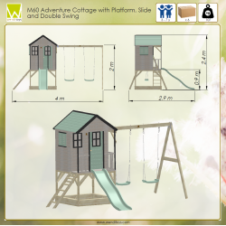 Casuta de gradina Pastel Pink Adventure Cottage cu platforma, tobogan si leagan dublu (M60PP), Wendi Toys