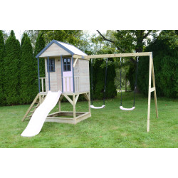 Casuta de gradina Pastel Pink Adventure Cottage cu platforma, tobogan si leagan dublu (M60PP), Wendi Toys