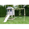 Casuta de gradina Pastel Pink Adventure Cottage cu platforma, tobogan si leagan dublu (M60PP), Wendi Toys