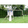 Casuta de gradina Pastel Pink Adventure Cottage cu platforma, tobogan si leagan dublu (M60PP), Wendi Toys