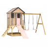 Casuta de gradina Pastel Pink Adventure Cottage cu platforma, tobogan si leagan dublu (M60PP), Wendi Toys