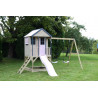 Casuta de gradina Pastel Pink Adventure Cottage cu platforma, tobogan si leagan dublu (M60PP), Wendi Toys