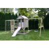 Casuta de gradina Pastel Pink Adventure Cottage cu platforma, tobogan, leagan dublu si modul sport (M60PP_G), Wendi Toys