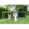Casuta de gradina Pastel Pink Adventure Cottage cu platforma, tobogan, leagan dublu si modul sport (M60PP_G), Wendi Toys