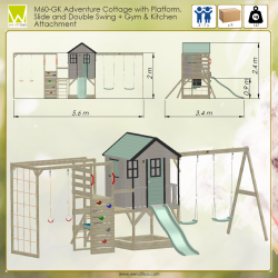 Casuta de gradina Pastel Pink Adventure Cottage cu tobogan, leagan dublu, modul sport si bucatarie (M60PP_GK), Wendi Toys
