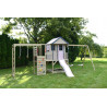 Casuta de gradina Pastel Pink Adventure Cottage cu tobogan, leagan dublu, modul sport si bucatarie (M60PP_GK), Wendi Toys
